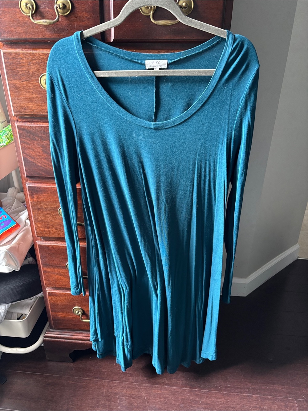Piko 1988 Teal Long-Sleeve Scoop Neck Women's Dress